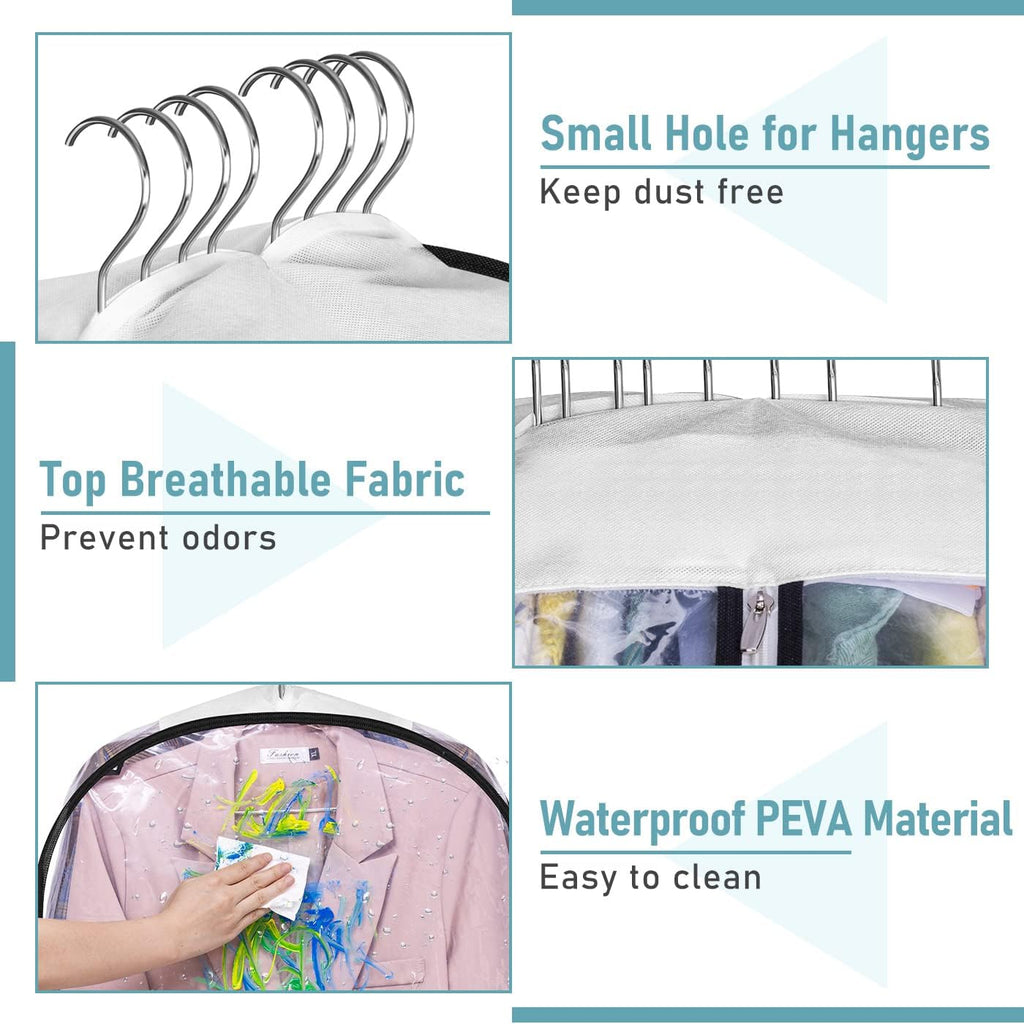 Gusseted Clear Suit Covers Garment Bags for Clothes 100Cm Waterproof Cothes Covers Protector Bags with Side Zip for Coats, Shirts, Dresses, 3 Packs